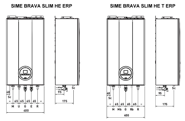 Гидравлические подключения Sime Brava Slim HE ErP