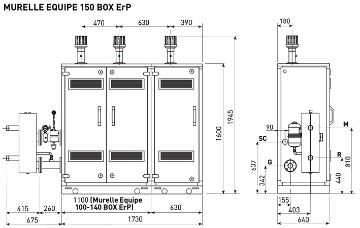 Нажмите для увеличения Размеры Sime Murelle Equipe 150 Box ErP